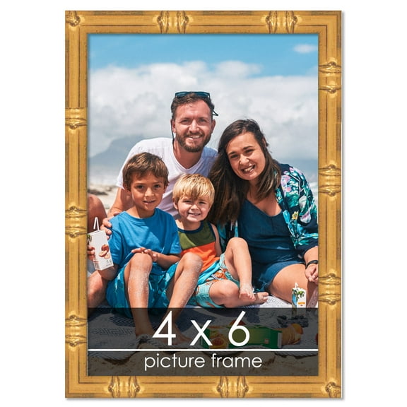 4x6 Gold Bamboo Picture Frame - UV Acrylic, Foam Board Backing, Hanging Hardware