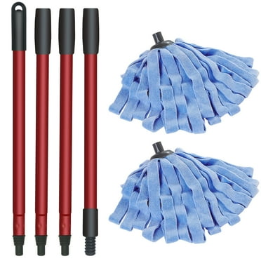 HomeTimes 30.11 to 57.67'' Spin Mop Replacement Handle, 2 Microfiber Mop Heads Compatible With O-Cedar Commercial Wet Mop Refills, Striped mop Accessory Parts