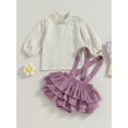 thumbnail image 2 of Wassery Infant Girl 2Pcs Fall Outfit 3M 6M 9M 12M 18M Mewborn Girl Solid Jacquard Long Sleeve Mock Neck Tops Ruffled Suspender Shorts Baby Girls Autumn Clothing, 2 of 8