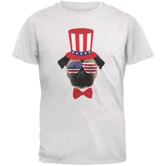 4th of July Funny Pug White Adult T-Shirt - 2X-Large