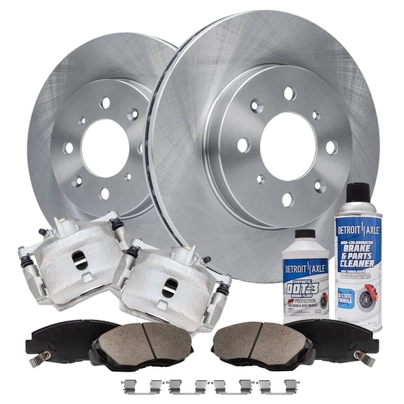 Detroit Axle - Front Brake Kit for 1996-2005 Civic 2010-2014 Insight 1997-2000 EL Disc Brake Rotors Brake Calipers w/ Brackets Ceramic Brakes Pads Replacement [10.32 inch Front Rotors]