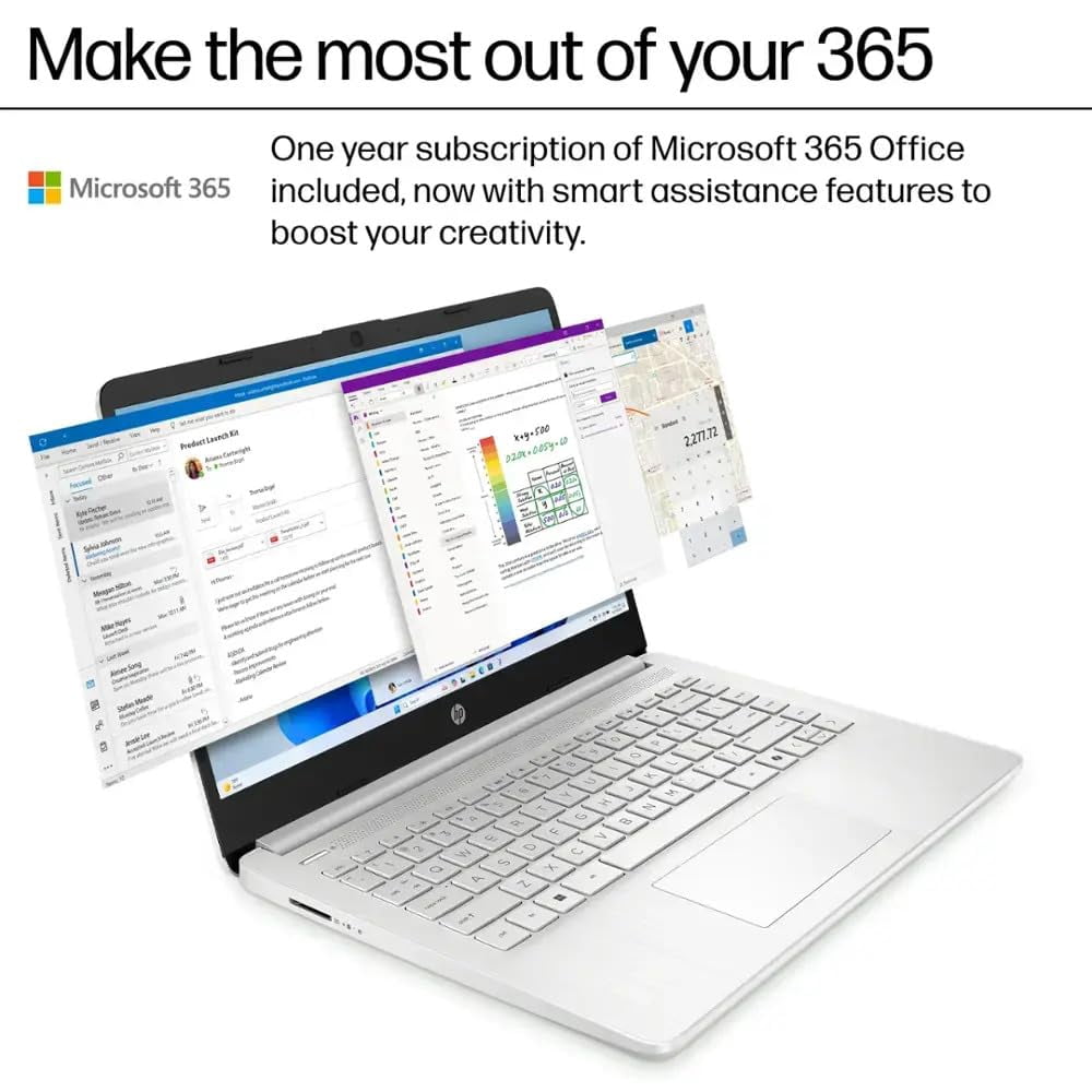 HP 14 Laptop Ultra Thin & Light, Intel N150 Quad-Core Processor, 8G RAM, 128GB SSD, HDMI, USB-C, WiFi 6, SD Card Reader, Microsoft Office 365 Included, Windows 11, Silver, XtreDura Accessories