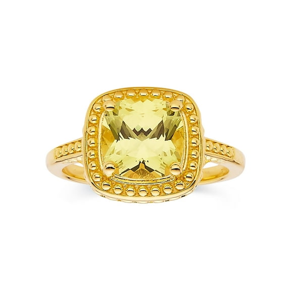 Lab Created Canary Yellow Sapphire Cushion Cut Statement Ring - ChunkyYellow18K Gold Sterling Silver Ring For Women