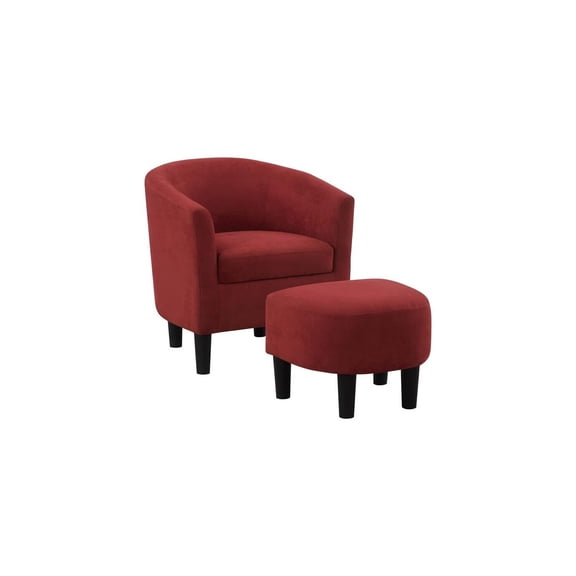 Accent Chair with Ottoman Modern Barrel Chair & Footrest Set Red