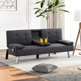 thumbnail image 3 of Gewnee 65.35" Futon Sofa Bed Metal Frame 5 Adjustable Positions Cup Holders Storage Pocket Office Apartment Dark Grey, 3 of 18