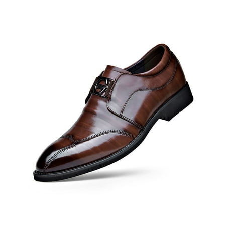 

Ymiytan Mens Oxford Shoe Business Brogues Slip On Dress Shoes Wedding Glossy Fashion Embroidered Loafers Dark Brown 10