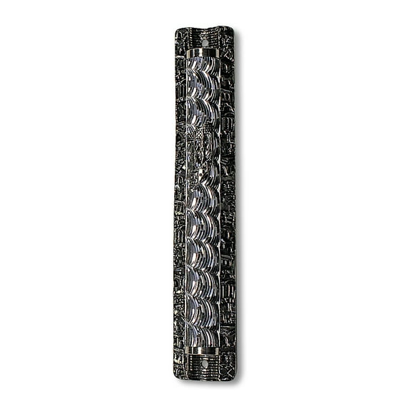 Metal Gray Silver-Tone Pattern Classic Mezuzah Case, 6.5" - Made in Israel