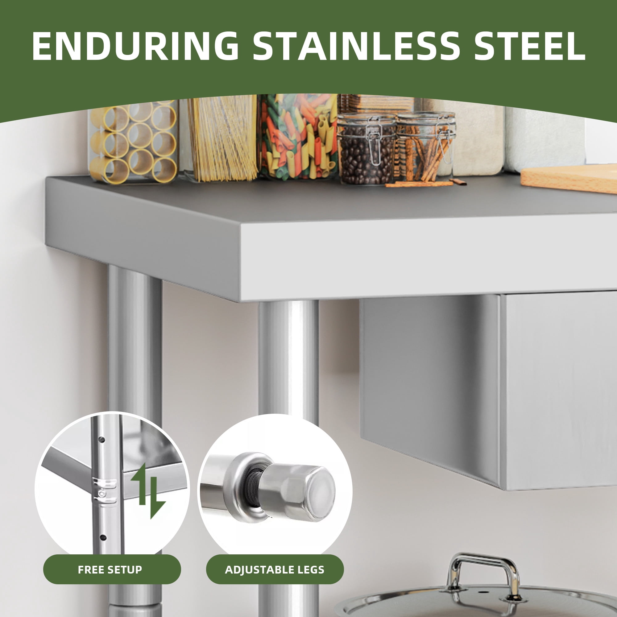 Uforic Stainless Steel Table with Paper Towel Holder and Drawer, 36" × 24" Work Table with Drawer, Metal Table Prep Table