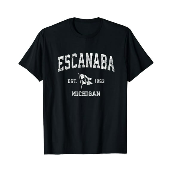 Simple Fit Escanaba Mi Vintage Nautical Boat Anchor Flag Sports T-Shirt All Size S-5XL