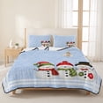 thumbnail image 3 of Quilts King Size Bedding Set, Blue Christmas Snowflakes Lightweight Quilted Comforter, Winter Xmas Cute Snowman Plaid Soft Reversible Bedspread Coverlet with Pillow Covers for All Season, 96" x 106", 3 of 9