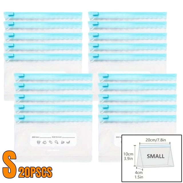 Zipper Food Fresh-Keeping Storage Bags, Leakproof Freezer Safe Clear Sealed Bags for Fruits, Vegetables, Meat, Grains & Kitchen Food Preservation,S 20pcs