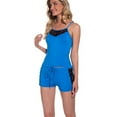thumbnail image 4 of Defitshape Women's 2 Piece Pajama Set Lace Cami Shorts Lounge Set Valentines Day Soft Cool Fall Thin Summer Pj Set Blue X-Large, 4 of 5