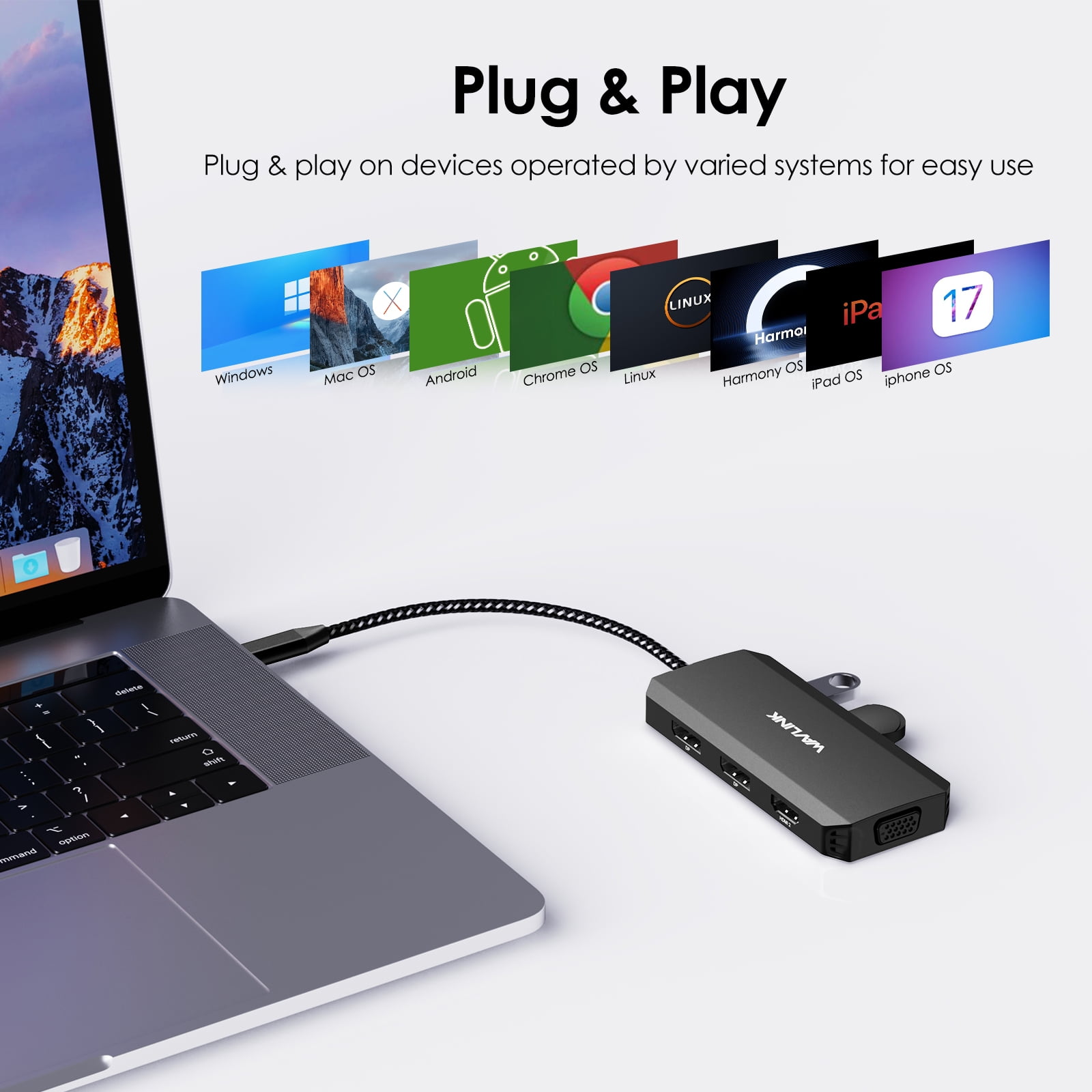 WAVLINK 7-IN-1 USB Dock Station, USB Adapter with HDMI/DP/VGA for Dell/HP/Lenovo Laptop Dock