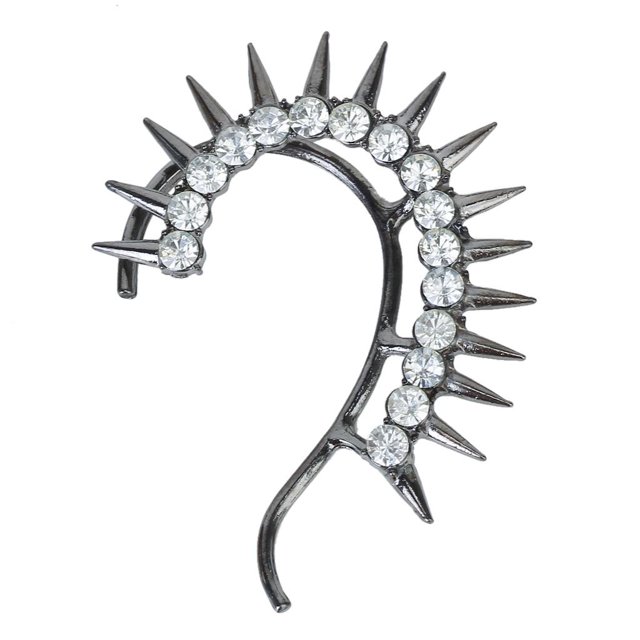 Pendiente jinwen Rock Punk Remaches Studs Rhinestone Ear Cuff Wrap Clip Sin Piercing