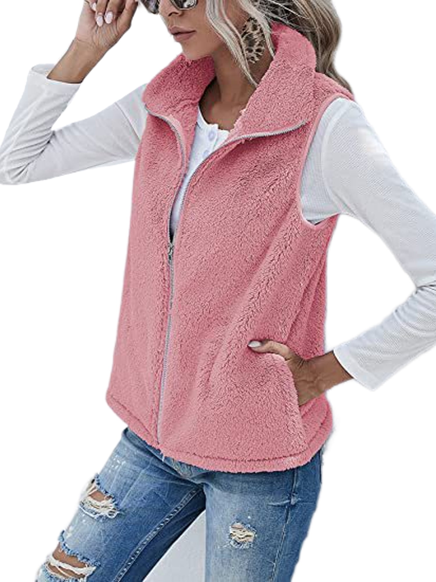Uitwerpselen Moderator Netelig Glonme With Pockets Outwear for Women Fluffy Winter Warm Jacket Vest Casual  Stand Collar Waistcoat Pink M - Walmart.com