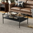 thumbnail image 3 of Rectangle Coffee Table with Gray Tempered Glass top, Modern Table with Black Table Legs and MDF Panel for Dining Room, Living Room, 3 of 5