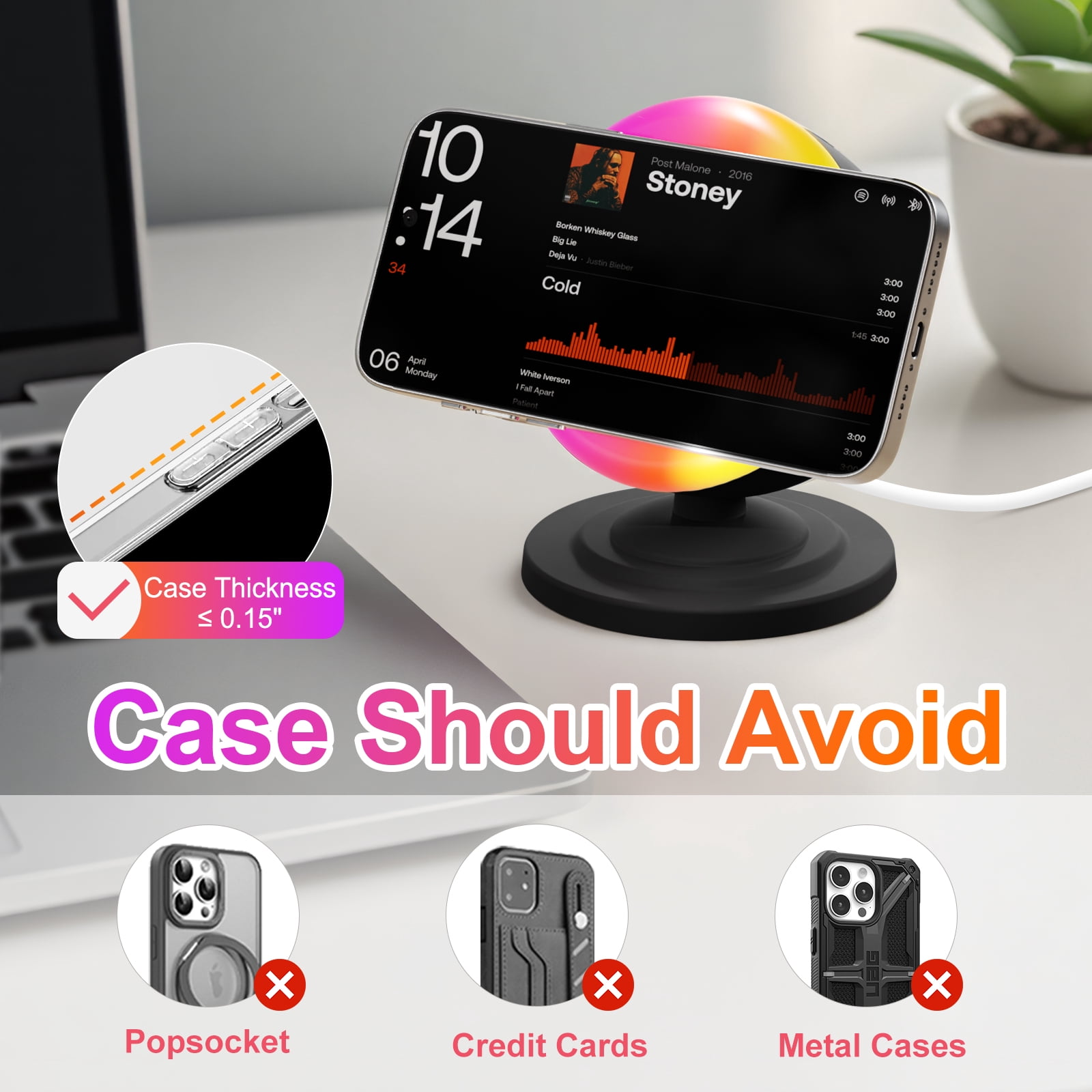 Charging Station, Bluetooth Speaker, 3 in 1 Wireless Charger for iPhone 17e 17 16 15 14 13 12 Series, Phone Stand for Samsung Series, with RGB light, Perfect Gift for Family Party, Black