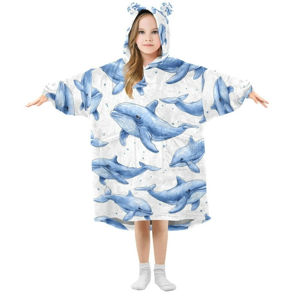 joogoo Wearable Blanket Hoodie for Cartoon Whales Oversized Sherpa Hooded 3-14 YR M