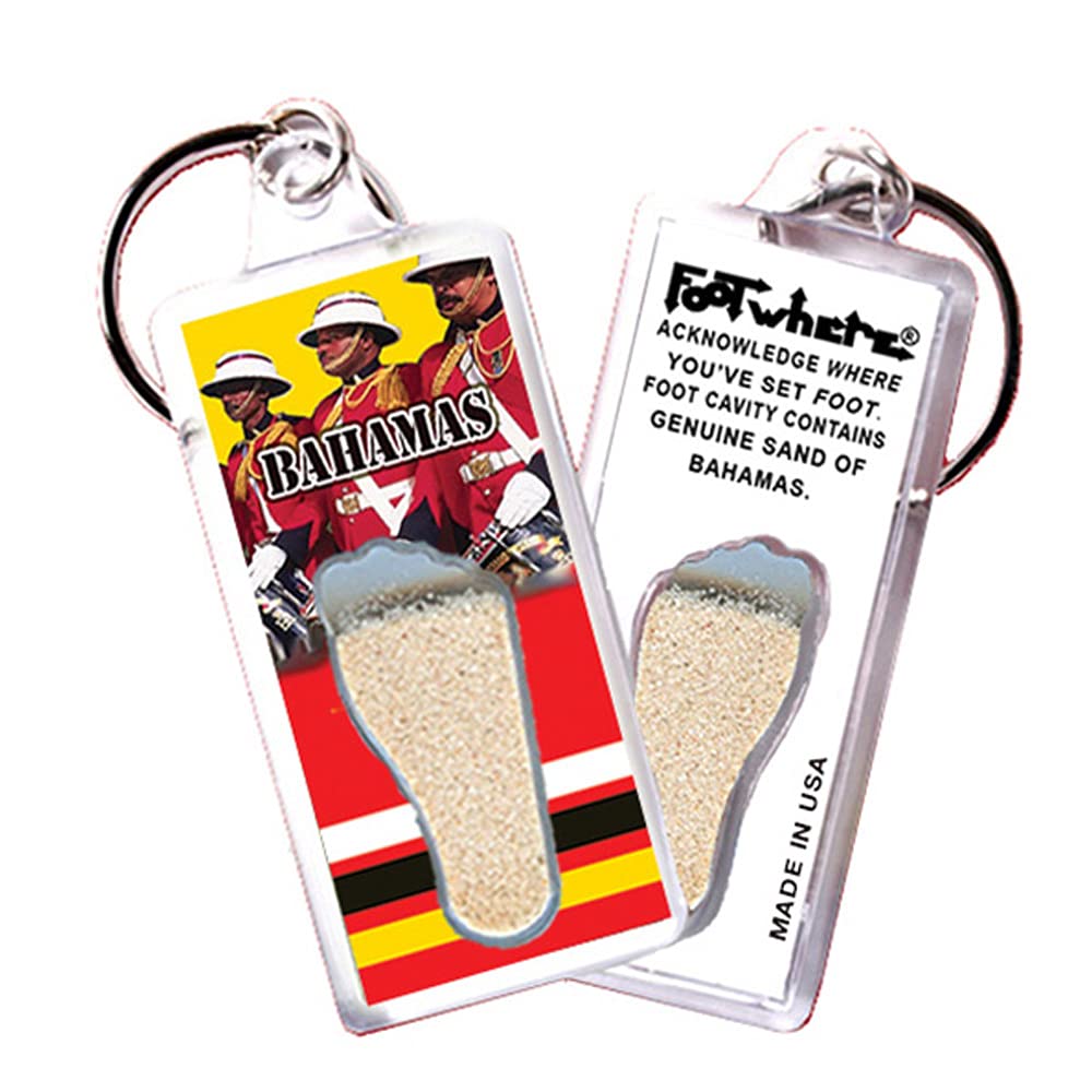 Bahamas FootWhere Souvenir Keychains. (BH100 - Assorted) 6 Piece Set.