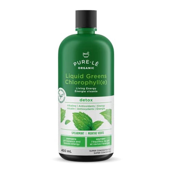 Organic Liquid Greens Spearmint Chlorophyll - 4 Organic Grasses - 400mg / svg - Detox - Alkaline - Natural Body Deodorant – Antioxidant - Made in Canada (450 ml)