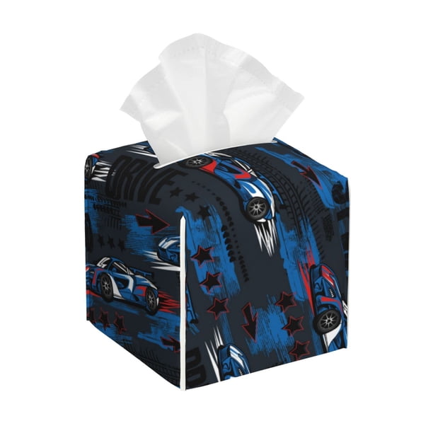 Balery Blue Sports Car Porta Pañuelos de Cuero con Estampado – Funda Moderna Cuadrada para Caja de Pañuelos, Dispensador 5x5x5''