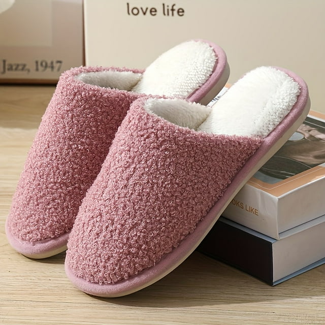 CHUANK Men‘s Cozy Plush Slippers - Solid Color Non-Slip Rubber Sole Perfect for Fall/Winter Indoor Comfort