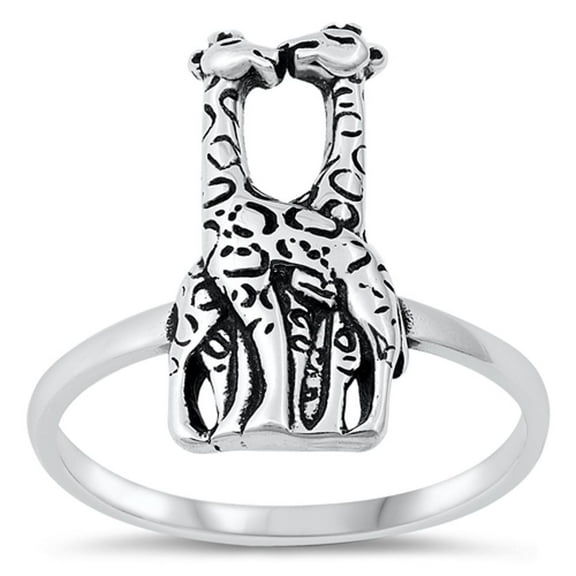 Oxidized Kissing Giraffes Ring .925 Sterling Silver Band Jewelry Female Male Unisex Size 8