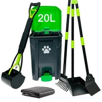 20L/5Gallon Dog Poop Trash Can Outside with Pooper Scooper & 50 Waste Bags- Outdoor Dog Poop Trash Can with Lid, Foot Pedal and Removable Inner Bin Waterproof and Odor Control