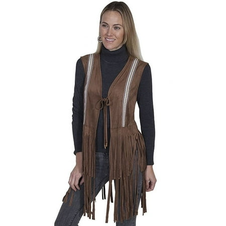 - Scully Western Vest Womens Honey Creek Long Fringe Ribbon M Tan HC250