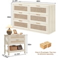 thumbnail image 3 of LEYAOYAO 2-Piece Rattan Bedroom Furniture Set, 48" Wide 6 Drawer Dresser and 2 Drawer Nightstand with Open Storage Shelf, Grey White, 3 of 9