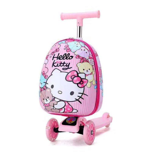 Hello Kitty Valise Trottinette à 3 Roues pour Enfants avec Roues LED Clignotantes - Convient aux Filles et Garçons de 2 à 7 Ans