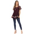 thumbnail image 5 of Sakkas Ash Speckled Tiedye Embroidered Cap Sleeve Blouse Top With Embroidery Hems - Purple - Plus Size, 5 of 5