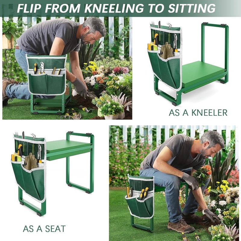 Aishkimo Garden Kneeler and Seat for Seniors, Soft Kneeling with Thicken Pad,10.2" Wider Garden Kneeler and Seat with Handle, Garden Accessories Outdoor,Gardening Gifts for Women Mom Men (Green)