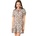 thumbnail image 1 of Vestido De Manga Abullonada Corta De Gasa Con Pajarita Floral Con Volantes Para Mujer Rosa brillante XS, 1 of 6