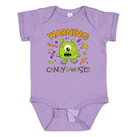 

Inktastic Warning Candy Monster with Candy and Cute Green Monster Gift Baby Boy or Baby Girl Bodysuit