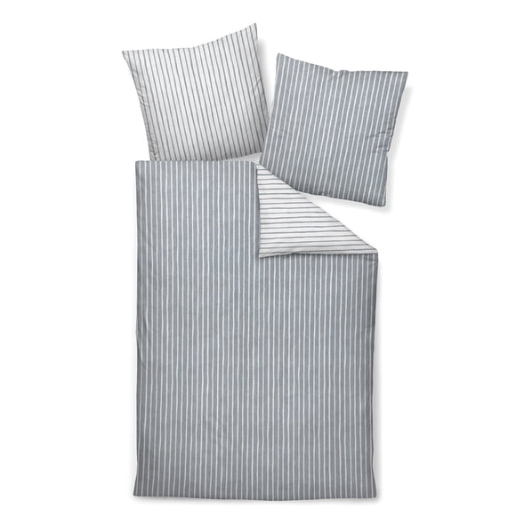 Janine Ropa de cama, 2 piezas - DAVOS, felpa fina, algodón, rayas Gris 155x220cm