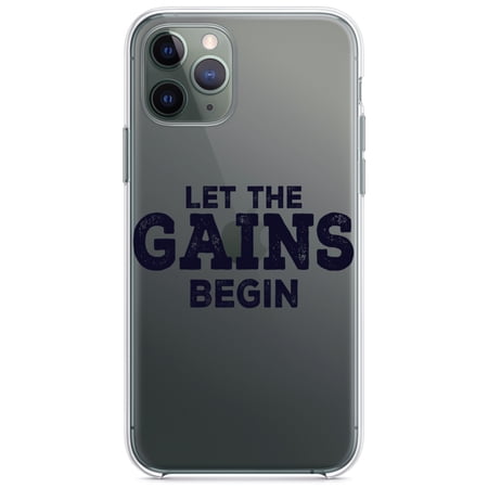 DistinctInk Clear Hybrid Case for Apple iPhone 12 (6.1 Screen) - Let the Gains Begin - Tempered Glass Back