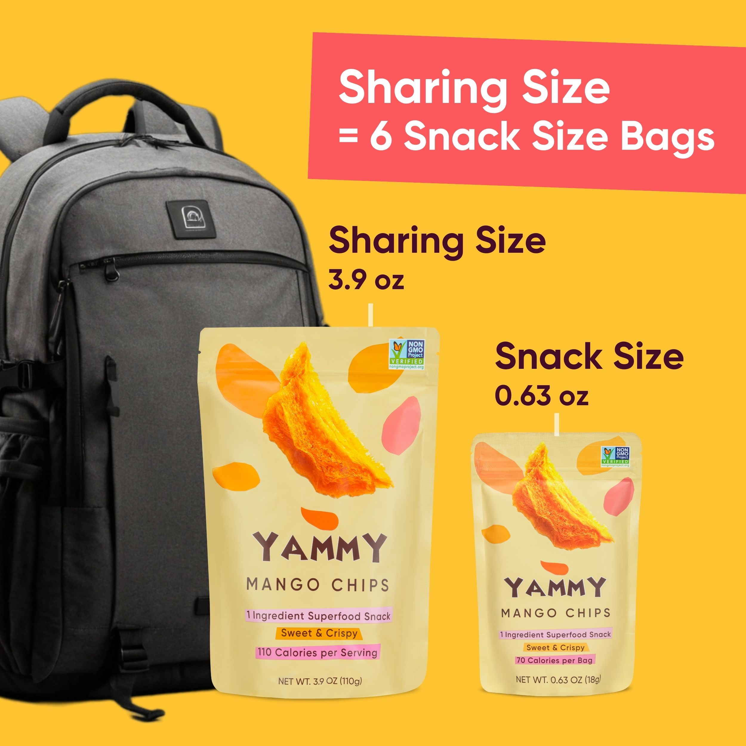 Yammy Dried Mango Chips, No Sugar Added 1 Ingredient Healthy Snack (3.9oz Pack of 4)