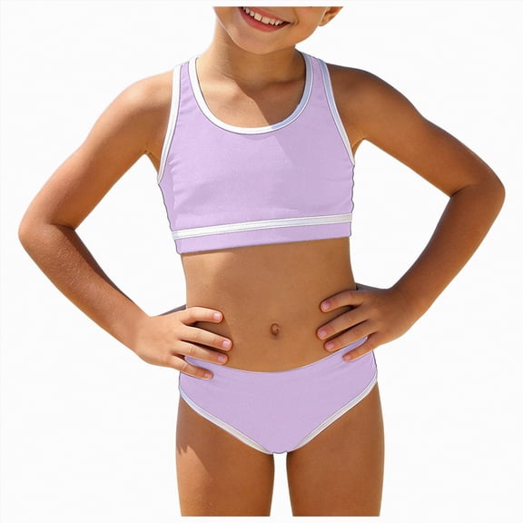mgoYE Swimsuits for Girls 10-12 Girls Swimsuit 2 Piece Bikini Set Racerback Swimwear Girls Swimsuits Bathing Suit(Purple,9-10 Years)