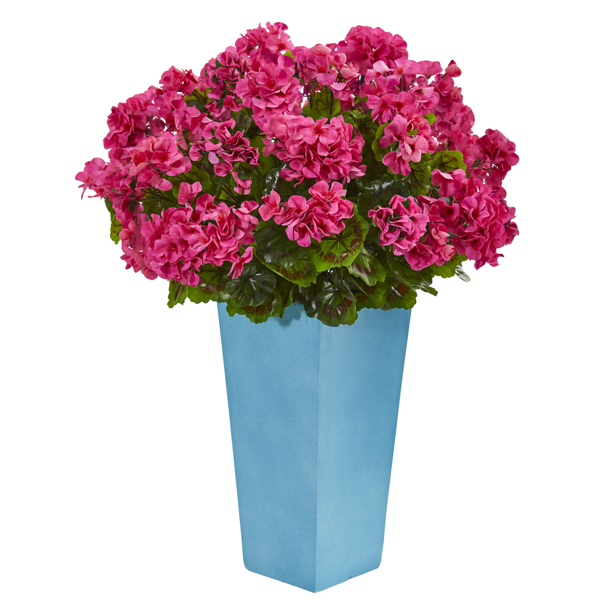Nearly Natural Geranium Artificial Plant in Turquoise Planter UV
