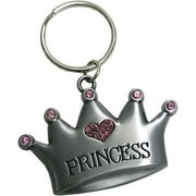 Pewter-Finish Princess Crown Key Chain with Pink Glitter