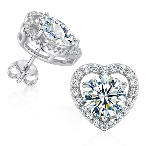 LeCalla 925 Sterling Silver Moissanite Heart Stud Earrings for Women, 8mm