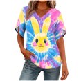 thumbnail image 3 of TaTaai Women's Ruffle V-Neck Blouse Short Sleeve Printed Loose Fit Casual Summer Chic Top Daily Work Date Night Vacation Gift, 3 of 7