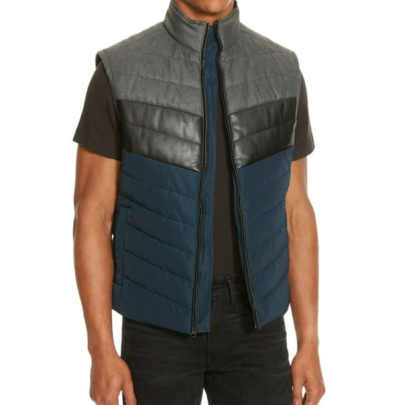 Kenneth Cole Mens Colorblock Puffer Vest, Blue, X-Large