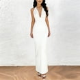 thumbnail image 4 of WXLWZYWL Women Sleeveless Deep V-Neck Backless Solid Color Bodycon Dress Summer Casual and Comfortable Long Dress, 4 of 5