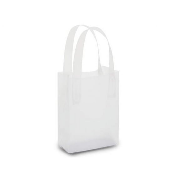 Pack Of 25, Jewel Size 4 x 2 x 5" Solid Clear Frosted Plastic 3 Mil Shopping Bags W/6 Mil Handle