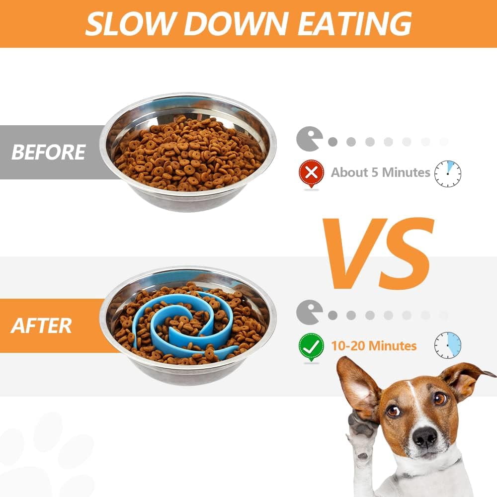 Slow Feeder Dog Bowls Insert,  Soft Silicone Slow Eating Dog Food Bowl for Small, Medium and Large Dogs, Compatible with Regular and Elevated Bowls Blue,XL