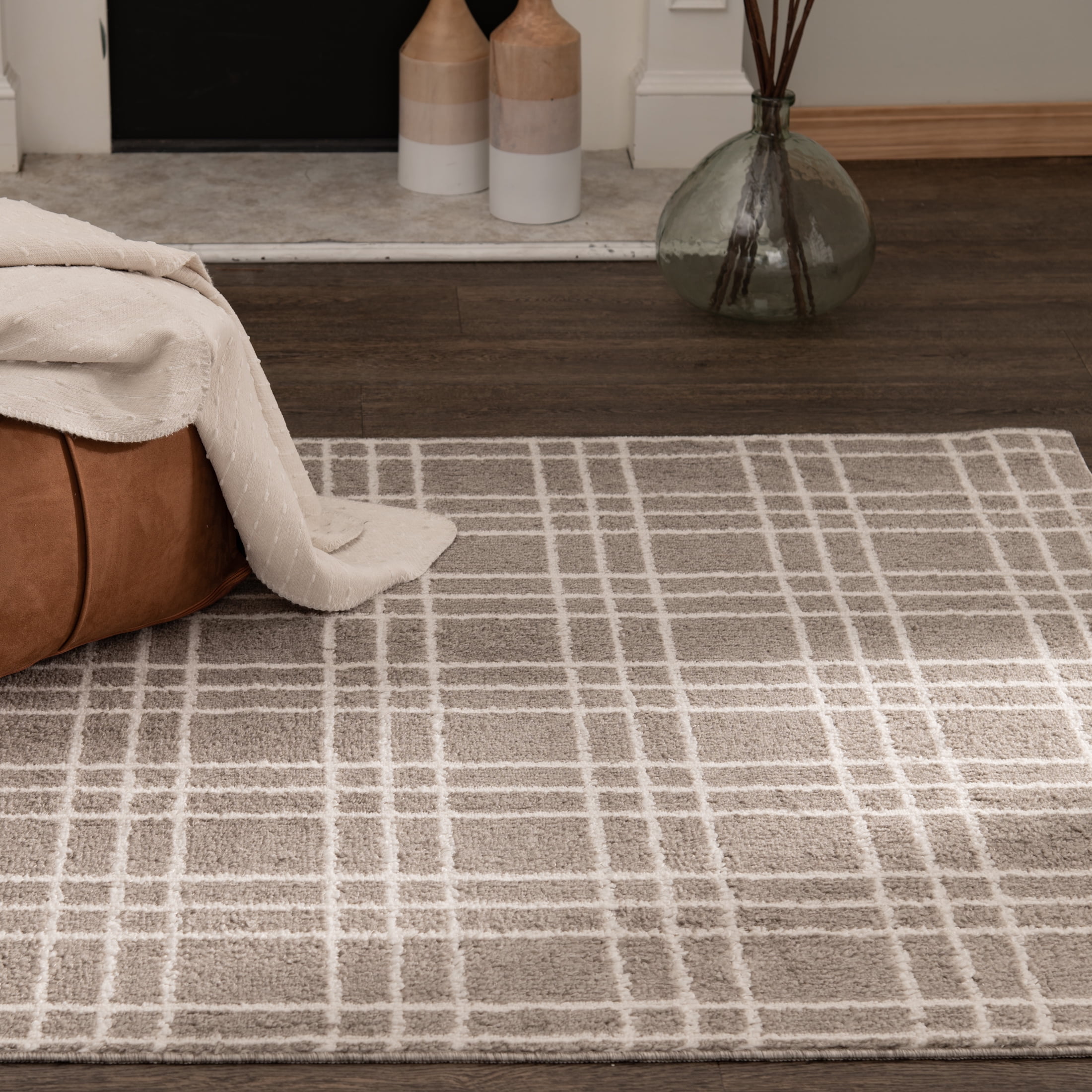 Mainstays Brown Tartan Grid Indoor Area Rug, 5'x7'