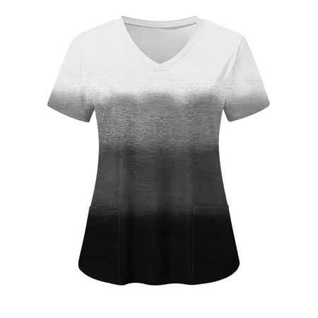 

Frostluinai Savings Clearance Women s Working Uniform with Two Pocket V Neck Scrub Top Print Short Sleeve Shirt