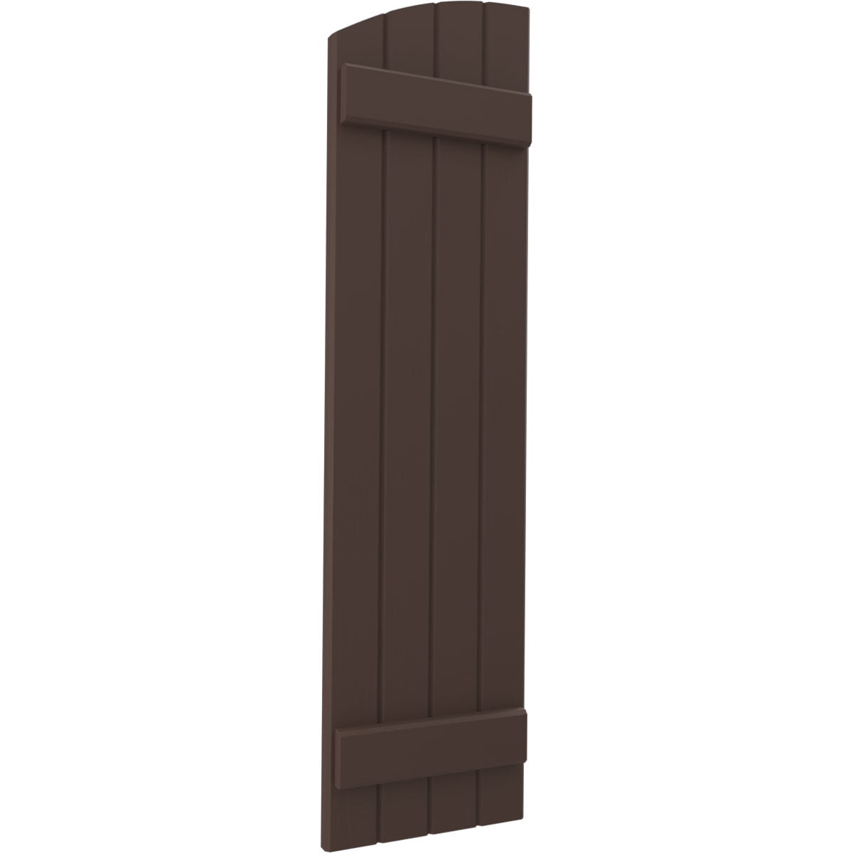 Ekena Millwork 14"W x 81"H Americraft Four Board (2 Batten) Exterior Real Wood Joined Board-n-Batten Shutters w/ Elliptical Top (Per Pair), Raisin Brown